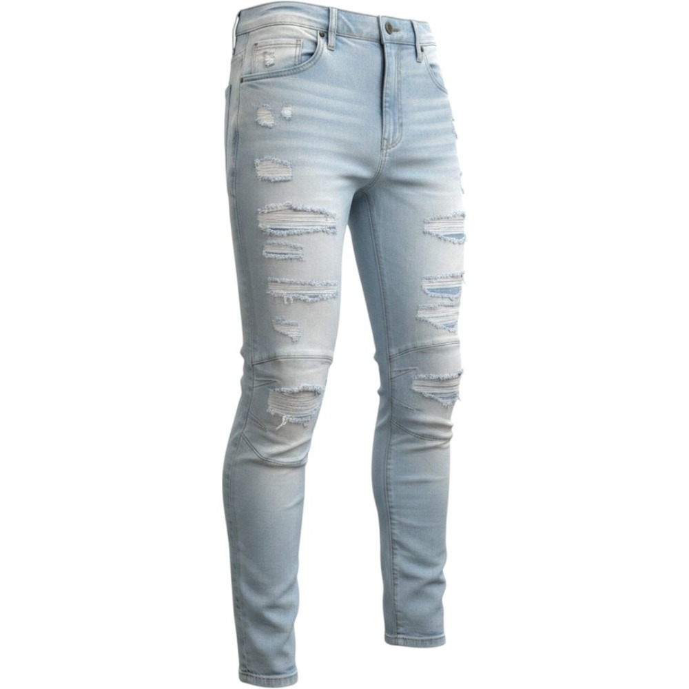 Smoke Rise Jeans Mens 34x34 Light Blue Excellent Distressed Moto Slim Fit Denim